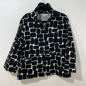 Caroline Rose Bold Statement Black & White Upscale Jacket, Full Zip [size L]